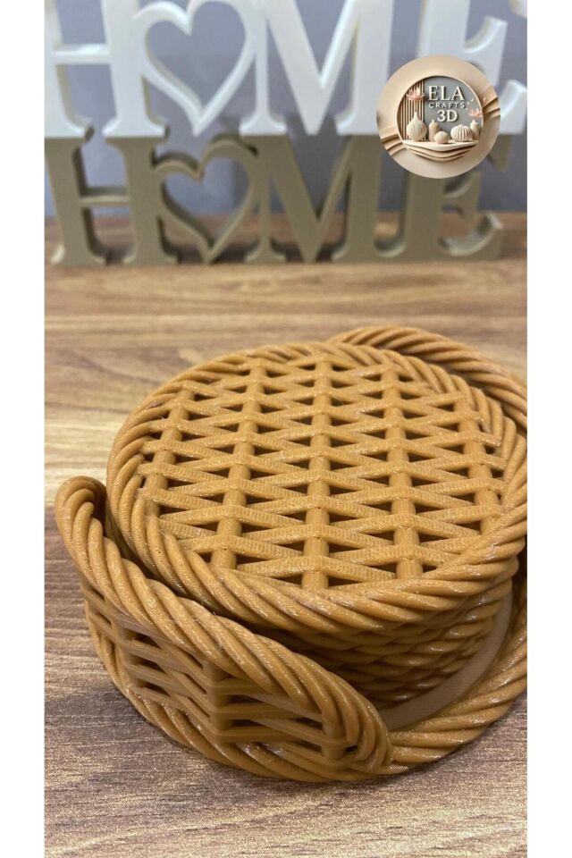 Şık ve Doğal Tasarım: Rattan Hazeran Desenli Bardak Altlığı Seti (6’lı) + Stand