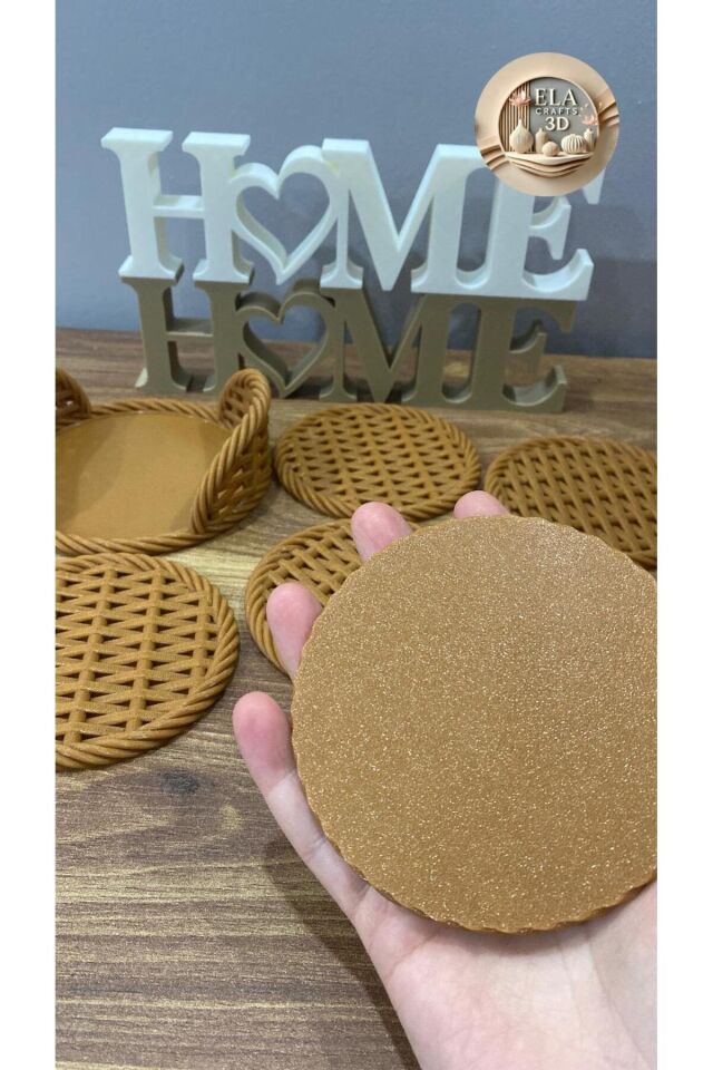 Şık ve Doğal Tasarım: Rattan Hazeran Desenli Bardak Altlığı Seti (6’lı) + Stand