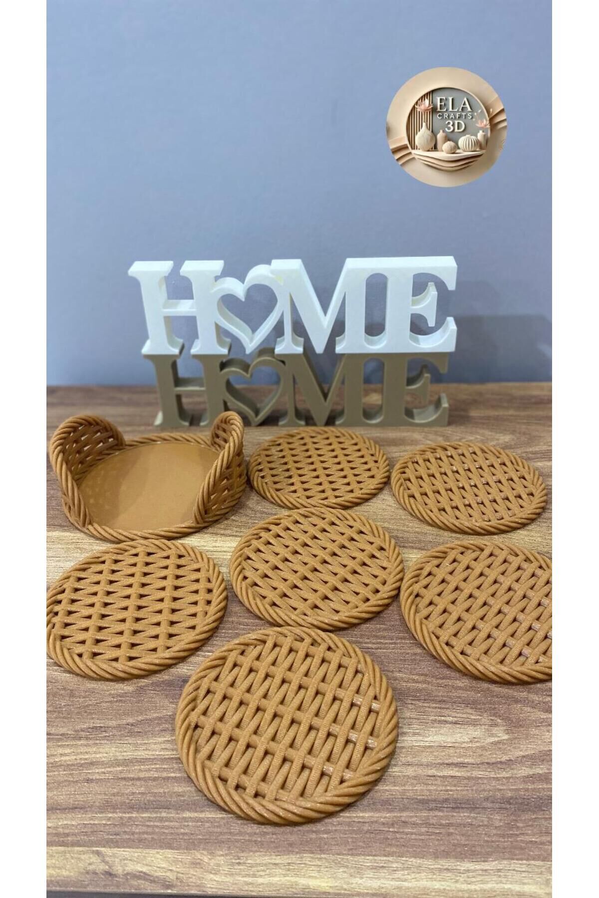 Şık ve Doğal Tasarım: Rattan Hazeran Desenli Bardak Altlığı Seti (6’lı) + Stand