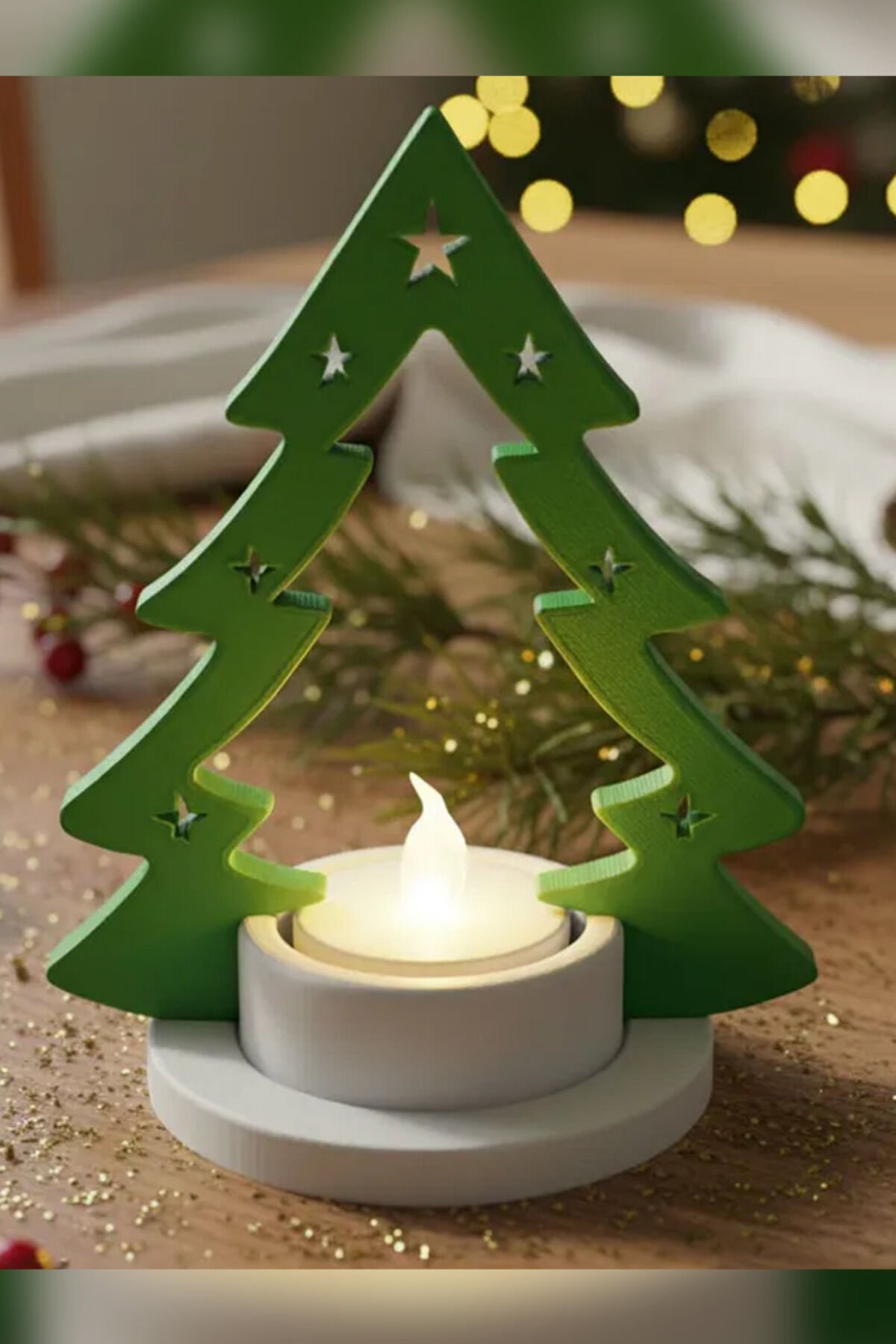 Gizli Tabanlı Yılbaşı Ağaç Mumluk | Dekoratif Şamdan