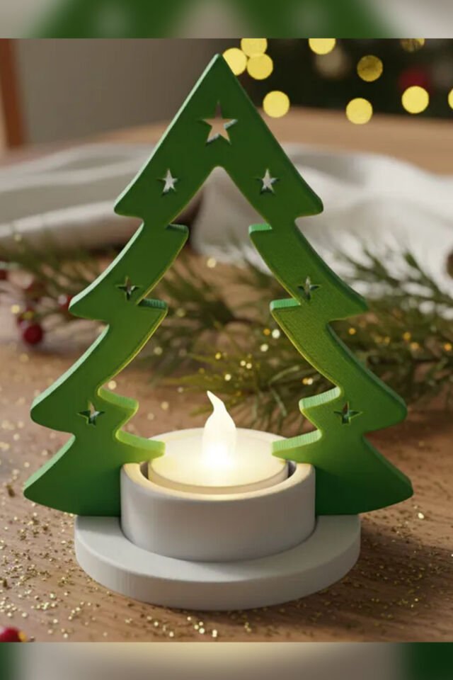 Gizli Tabanlı Yılbaşı Ağaç Mumluk | Dekoratif Şamdan