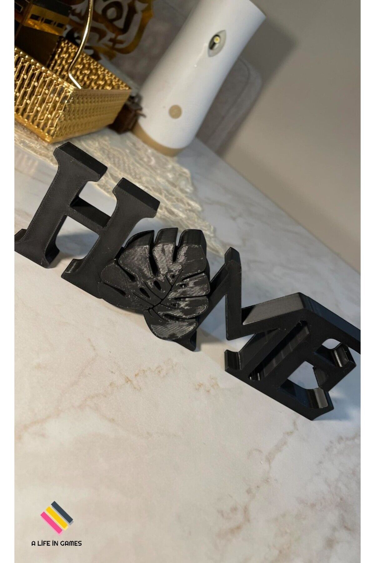 Dekoratif ''HOME''Yazılı Biblo - Şık Masaüstü ve Raf Süsü | Ev Ofis Dekoru