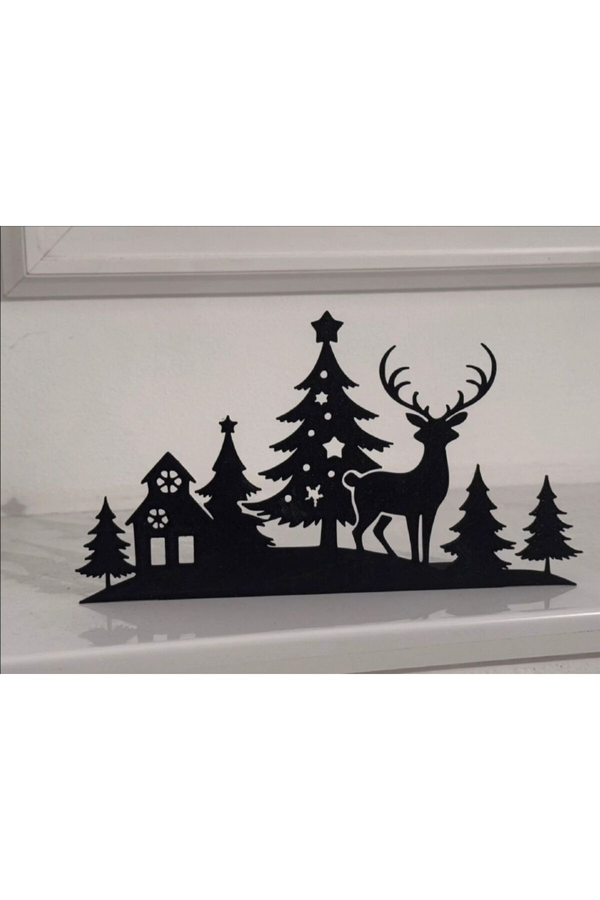Yılbaşı Temalı Geyik ve Çam Ağaçlı Dekoratif Raf Süsü