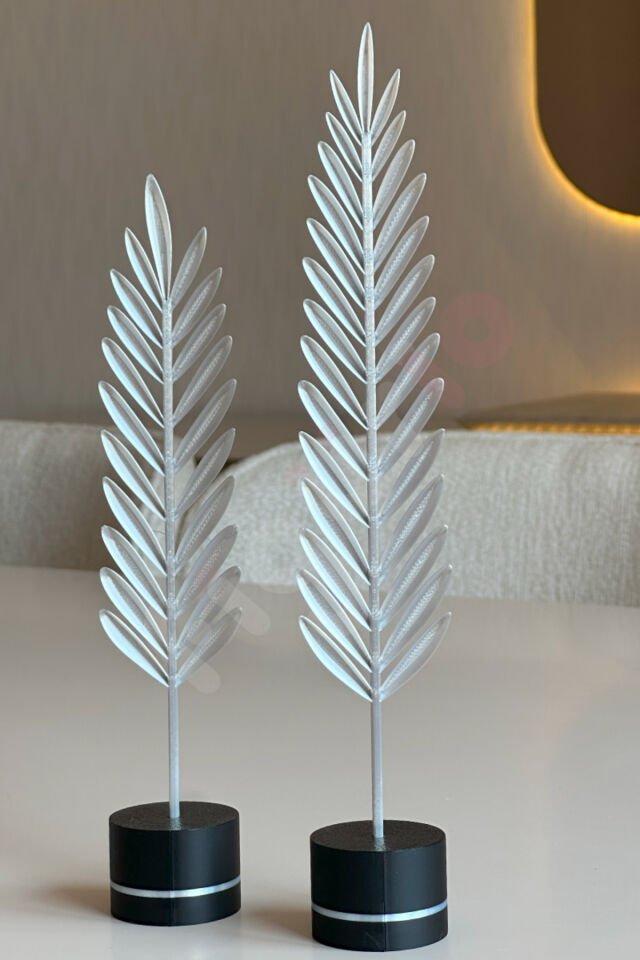 Dekoratif Modern Silver Tüy Yaprak Takımı / Ev Dekorasyonu Şık İkili Aksesuar