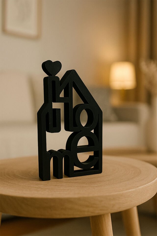 Home Temalı Dekoratif Figür – Kalpli Çatı Tasarımı Siyah