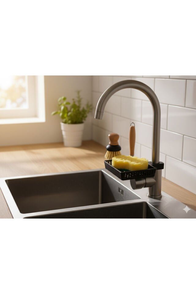 Siyah Minimalist Mutfak Süngerlik Sabunluk Organizer