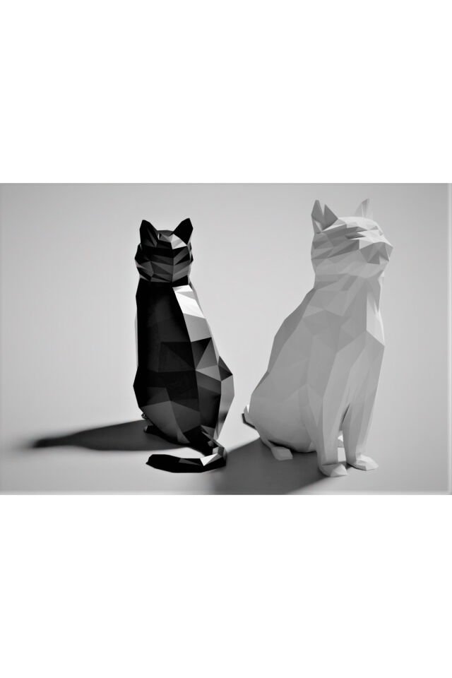 Dekoratif 3D Kedi Figürü – Modern Tasarım, Masaüstü & Ev Dekorasyonu