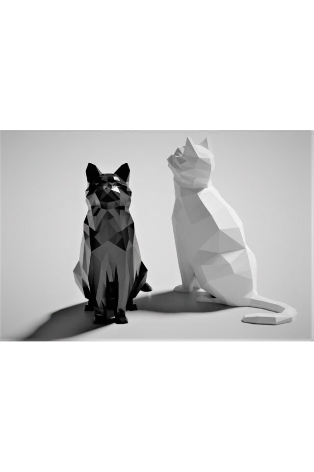 Dekoratif 3D Kedi Figürü – Modern Tasarım, Masaüstü & Ev Dekorasyonu