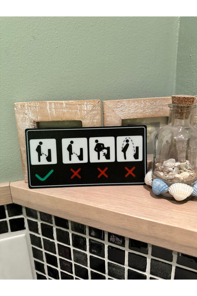 Erkek WC Tuvalet Kullanım Talimatı Uyarı Levhası - Komik ve Eğitici Kapı Stickerı