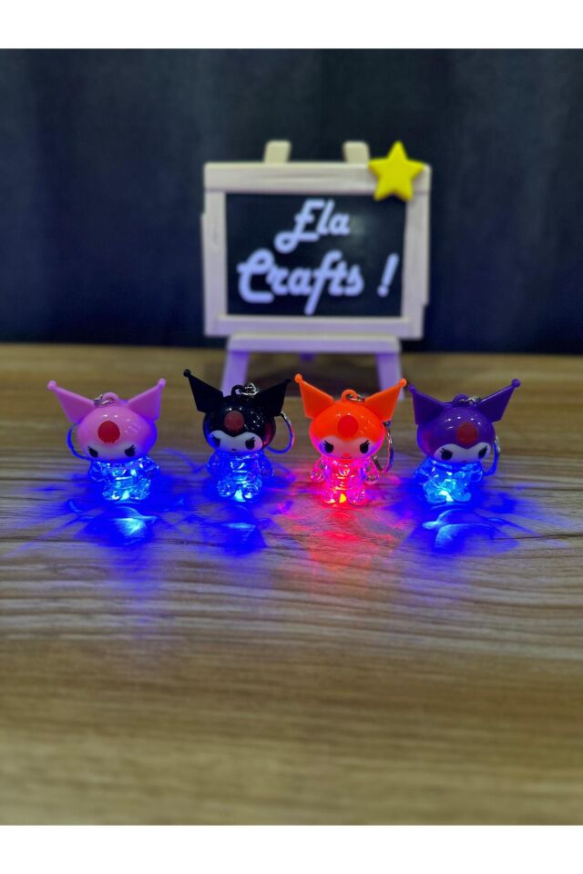 3 Adet Işıklı Kuromi Anahtarlık | Sevimli Kawaii Karakter Figür | Çanta ve Anahtar Süsü
