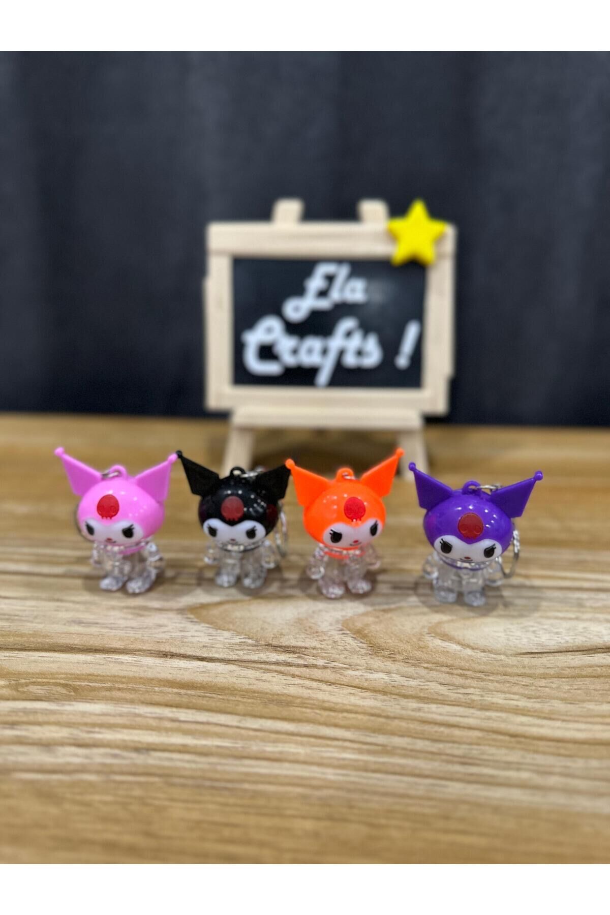 3 Adet Işıklı Kuromi Anahtarlık | Sevimli Kawaii Karakter Figür | Çanta ve Anahtar Süsü