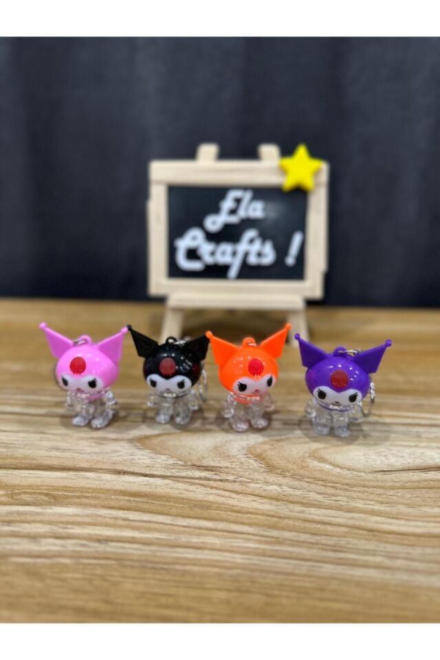 3 Adet Işıklı Kuromi Anahtarlık | Sevimli Kawaii Karakter Figür | Çanta ve Anahtar Süsü