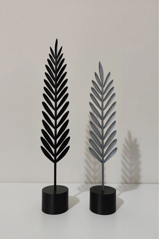 Dekoratif Modern Gri Ve Siyah Tüy Yaprak Takımı Ev Dekorasyonu İçin Şık Ikili Aksesuar