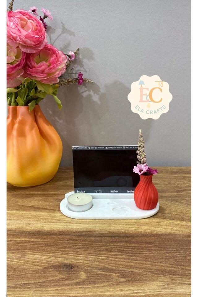 Dekoratif Kalpli Tealight Mumluk & Mini Vazo ve Fotoğraf Alanı Masa Üstü Aksesuar