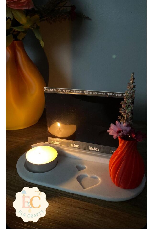 Dekoratif Kalpli Tealight Mumluk & Mini Vazo ve Fotoğraf Alanı Masa Üstü Aksesuar