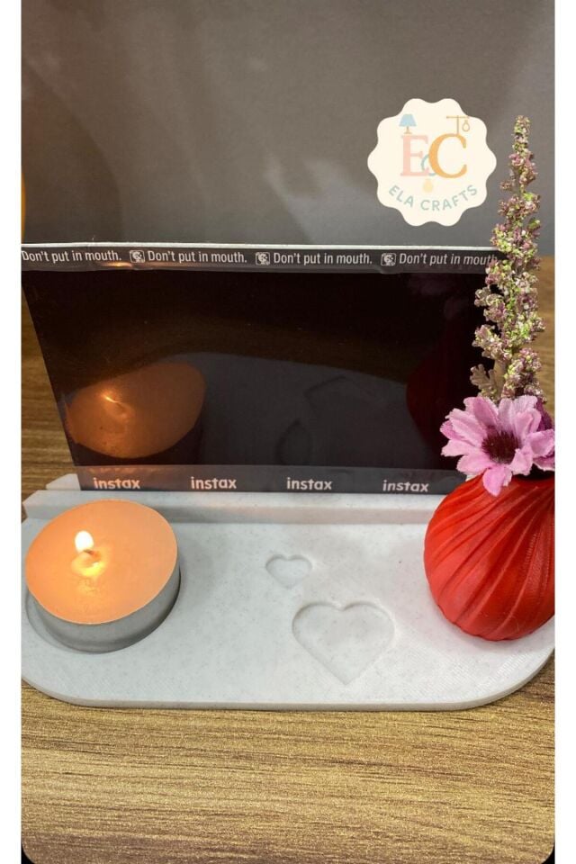 Dekoratif Kalpli Tealight Mumluk & Mini Vazo ve Fotoğraf Alanı Masa Üstü Aksesuar