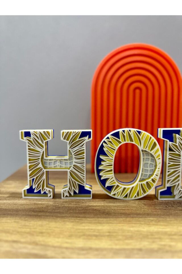 3D Ayçiçeği Temalı HOME Yazısı | Dekoratif Masa Üstü Aksesuar | El Yapımı Harf Seti