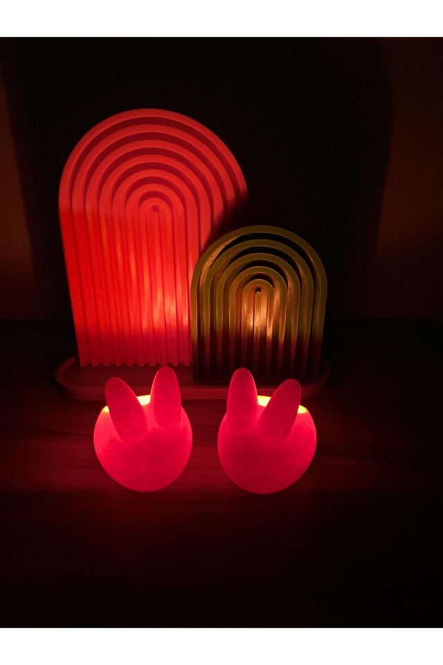 Turuncu Tavşan Şeklinde Çiftli Tealight Mumluk – Dekoratif ve Şık Parlaklık