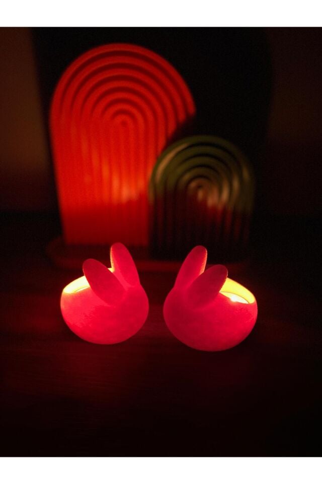 Turuncu Tavşan Şeklinde Çiftli Tealight Mumluk – Dekoratif ve Şık Parlaklık