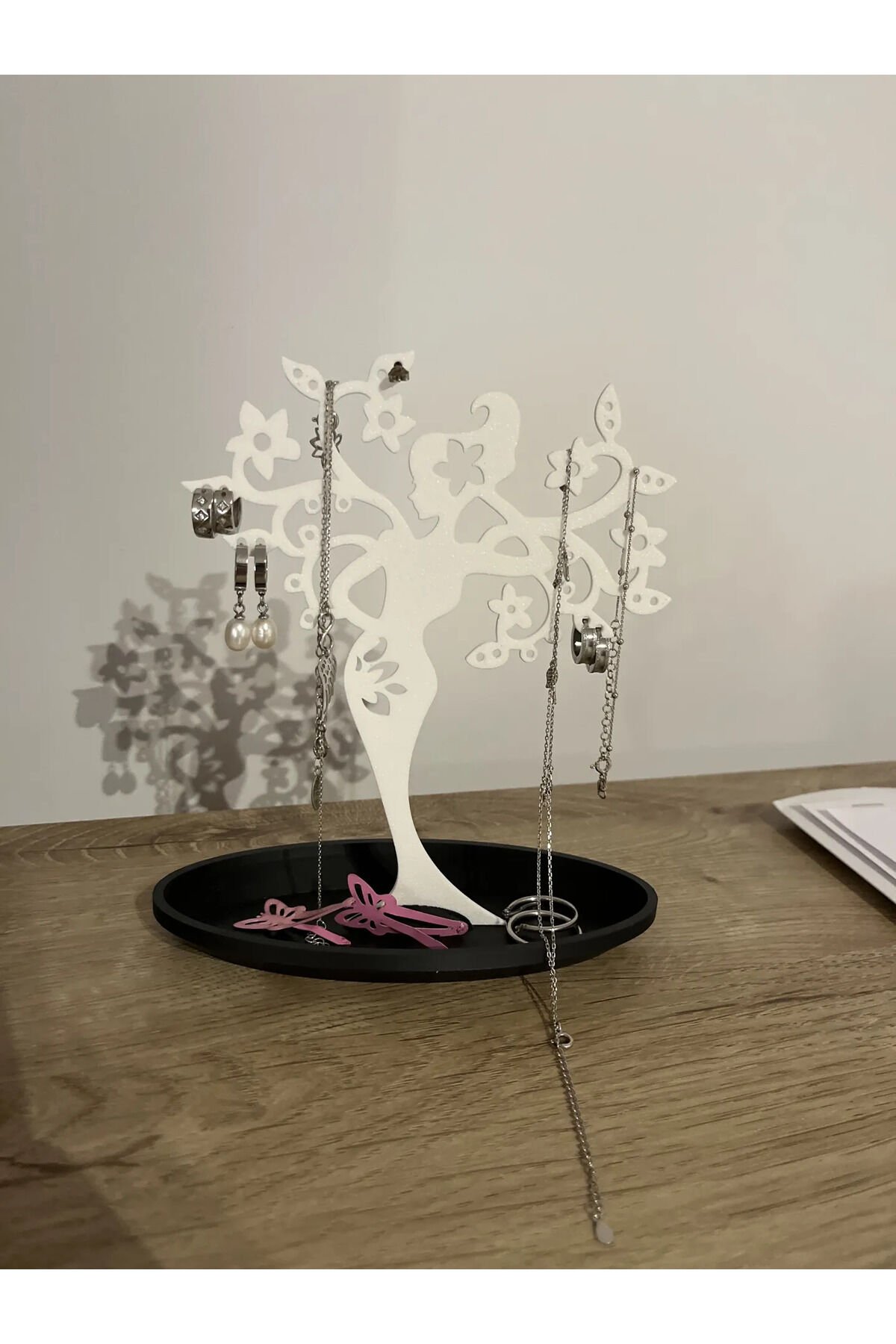 Dekoratif Ağaç Kız Figürlü Takı Tutucu Stand - Küpe, Kolye ve Yüzük Düzenleyici