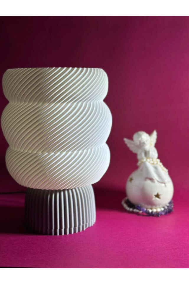 Modern Spiral Tasarımlı 3d Baskı Abajur - Beyaz & Gri