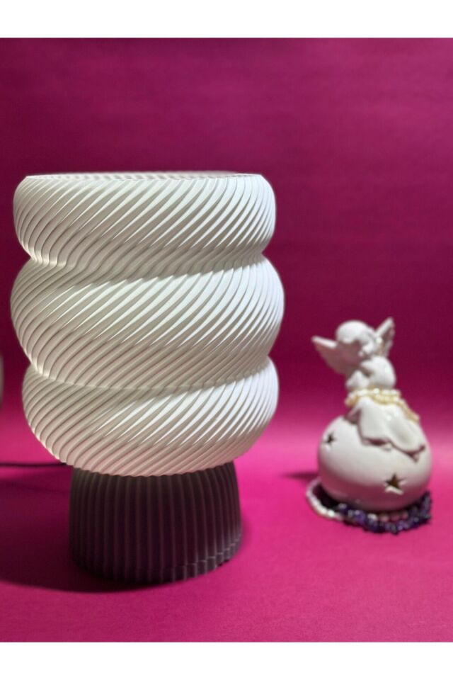 Modern Spiral Tasarımlı 3d Baskı Abajur - Beyaz & Gri