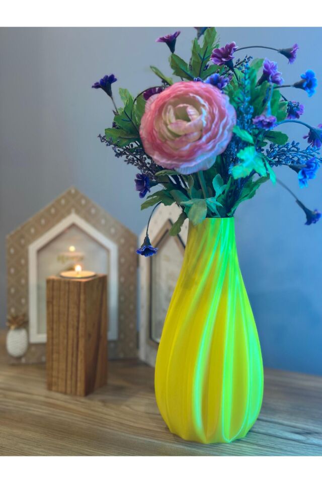 Sarı Dekoratif 3D Baskı Vazo - Modern & Şık Tasarım