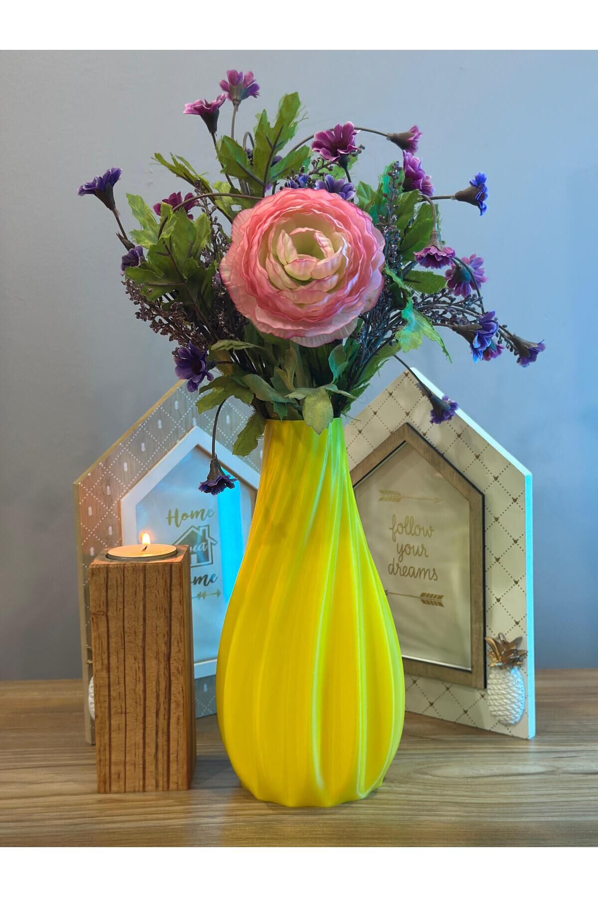 Sarı Dekoratif 3D Baskı Vazo - Modern & Şık Tasarım