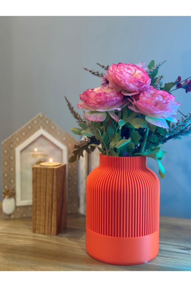 Turuncu Dekoratif 3D Baskı Vazo - Modern Tasarım