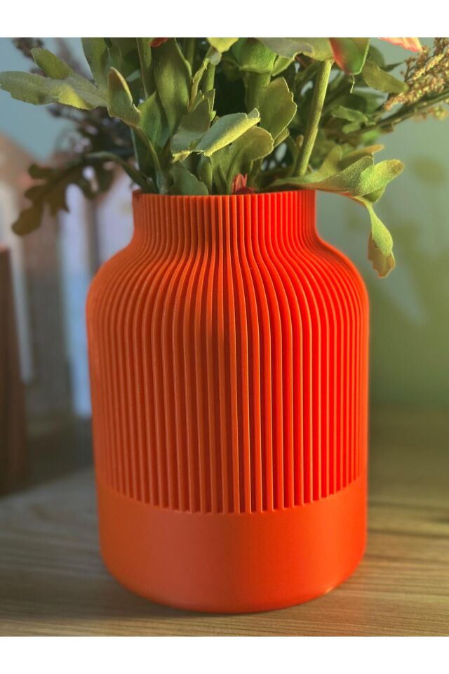 Turuncu Dekoratif 3D Baskı Vazo - Modern Tasarım