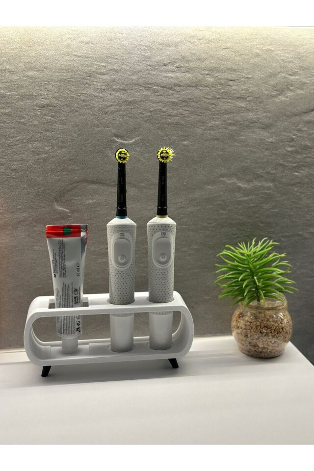 Pilli Ve Şarjlı Diş Fırçası Tutucu Stand Diş Macunluk Beyaz