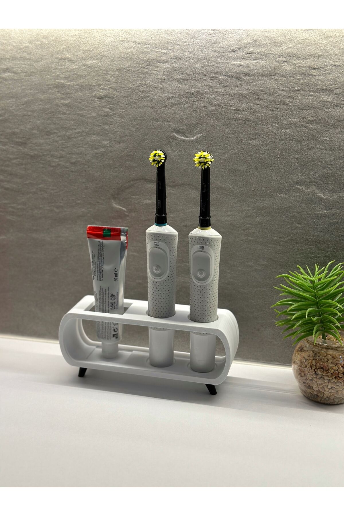 Pilli Ve Şarjlı Diş Fırçası Tutucu Stand Diş Macunluk Beyaz