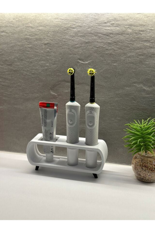 Pilli Ve Şarjlı Diş Fırçası Tutucu Stand Diş Macunluk Beyaz