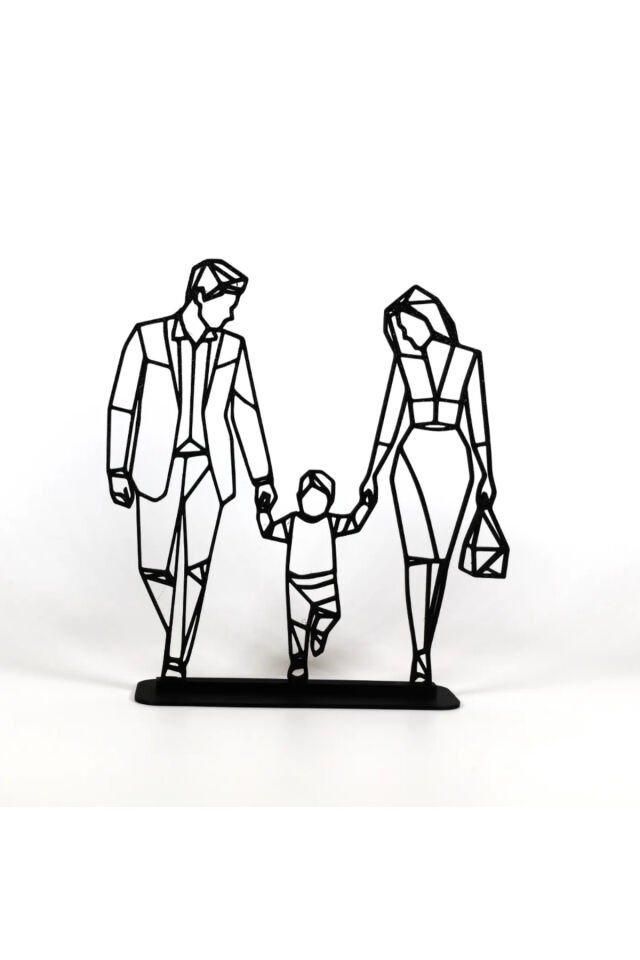 Anne Baba Çocuk 3D Masa Süsü – Aile Temalı Dekoratif Figür
