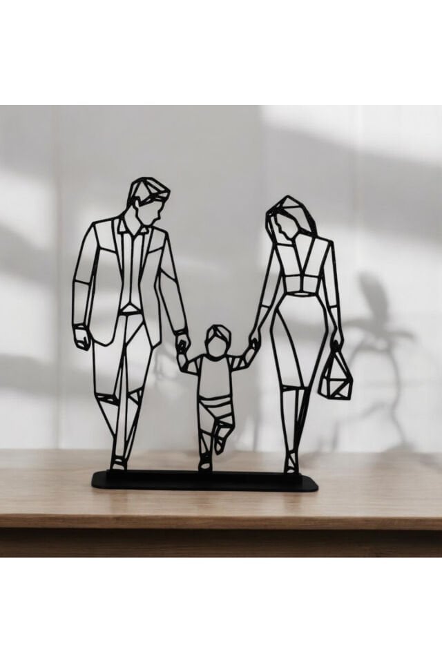 Anne Baba Çocuk 3D Masa Süsü – Aile Temalı Dekoratif Figür