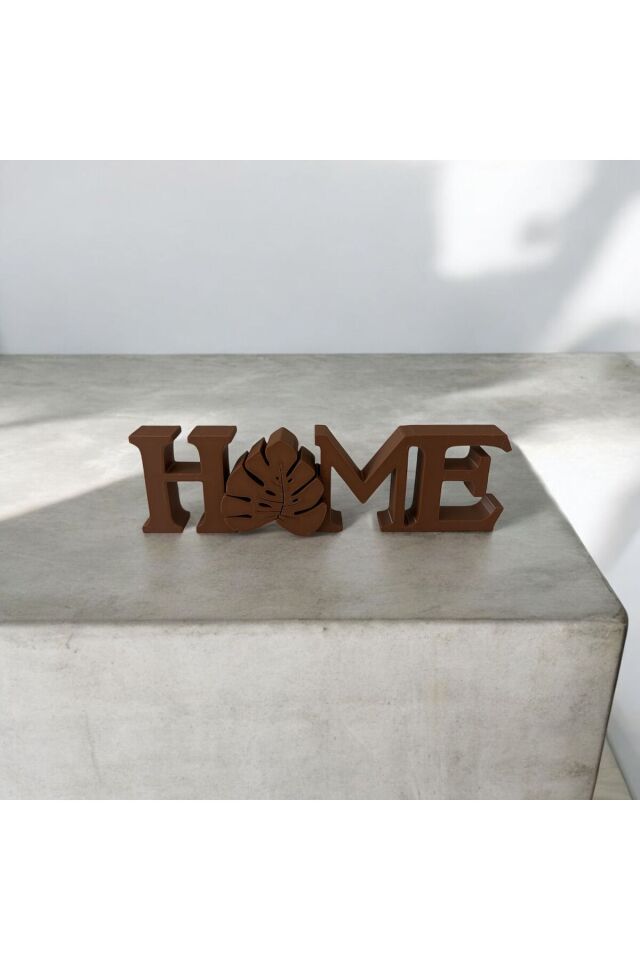 Dekoratif 'Home' Yazısı – Modern Ev Dekoru Kahverengi - 20 x 7